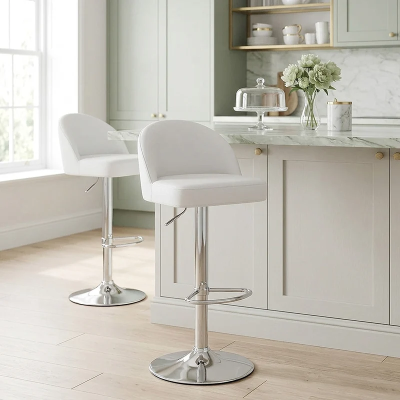 Chaise de Bar Faux Cuir Chrome - Mimi Blanc