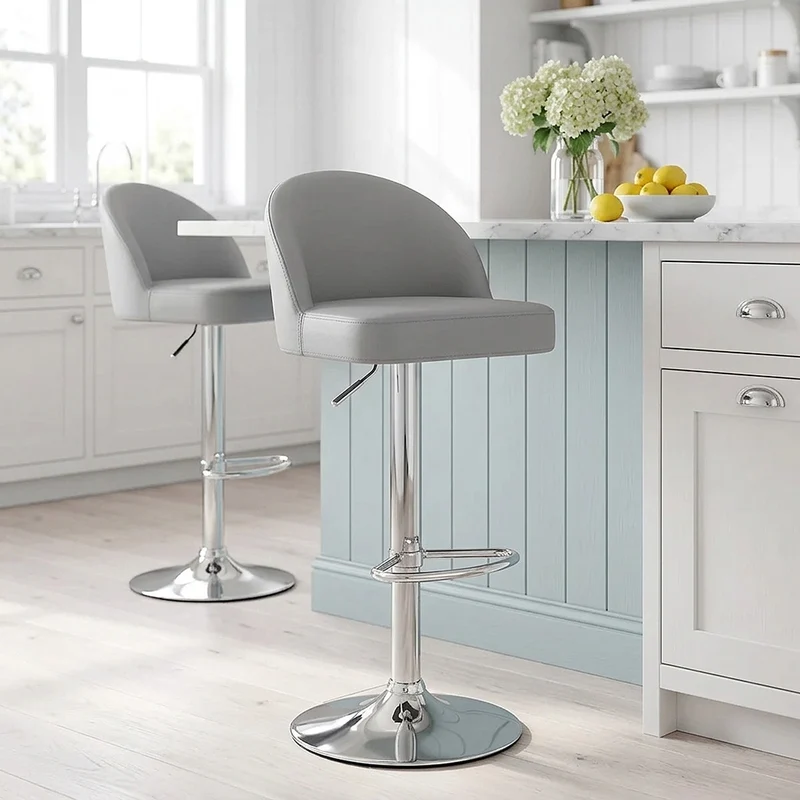 Chaise de Bar Faux Cuir Chrome - Mimi Gris