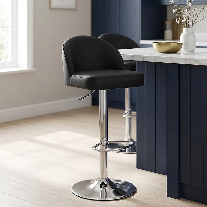 Chaise de Bar Faux Cuir Chrome - Mimi Noir