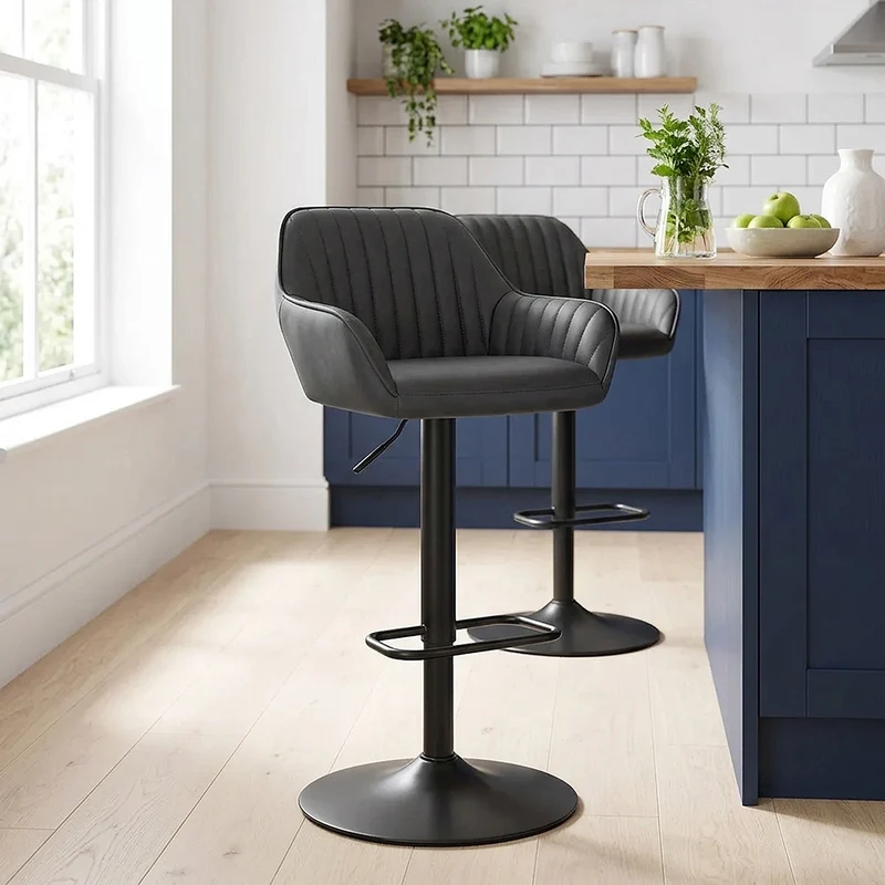 Tabouret de Bar Faux Cuir - Sol Gris