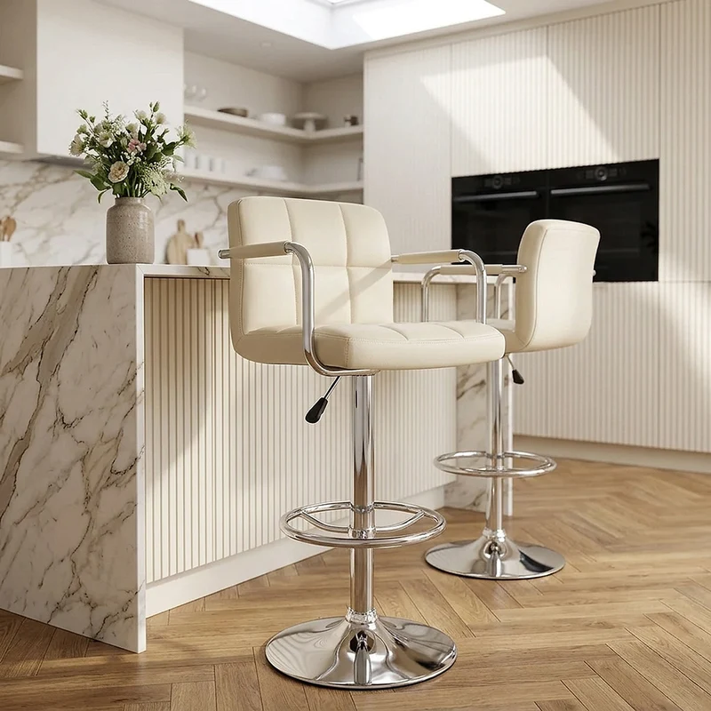 Chaise de Bar Faux Cuir Chrome - Maze Crème