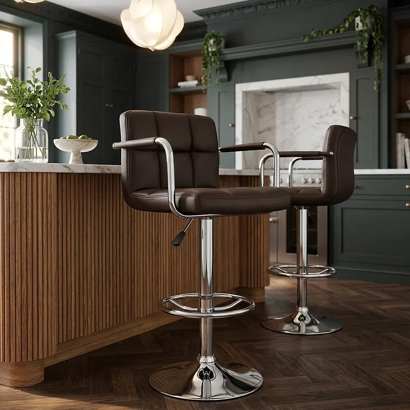Chaise de Bar Faux Cuir Chrome - Maze Marron