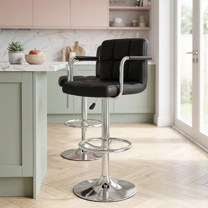 Chaise de Bar Faux Cuir Chrome - Maze Noir