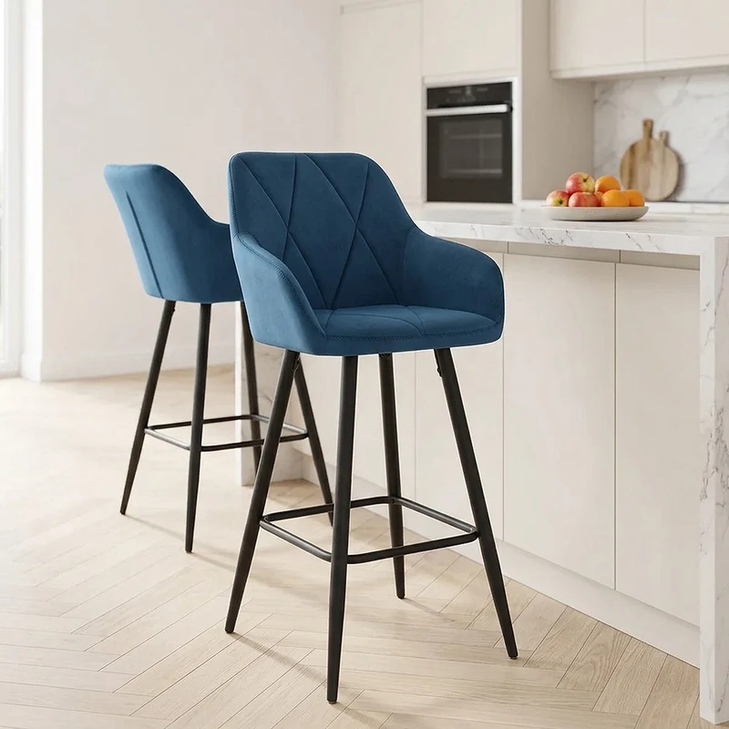 Tabouret de Bar Velours - Lanson Bleu Foncé
