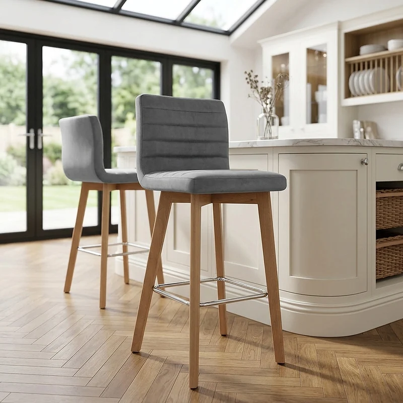 Tabouret de Bar Velours Bois - Pure Gris