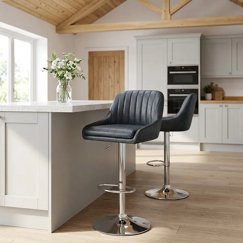 Tabouret de Bar Faux Cuir - Hobart Bleu Foncé