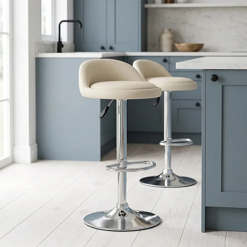 Chaise de Bar Cuir Chrome - Lulu Crème
