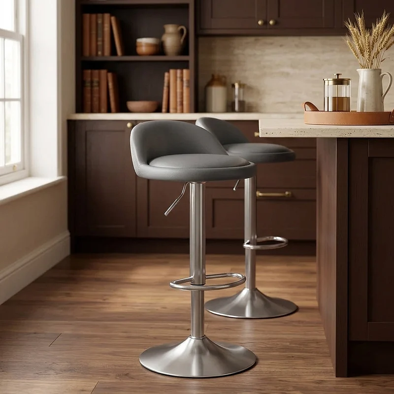Chaise de Bar Faux Cuir Chrome Brossé - Lulu Gris