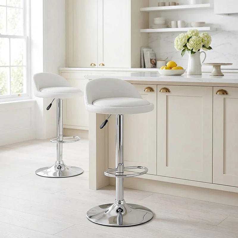 Chaise de Bar Faux Cuir Chrome - Lulu Blanc