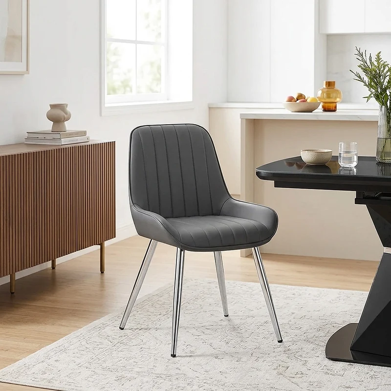 Chaise Chrome Faux Cuir - Mustang Gris Foncé