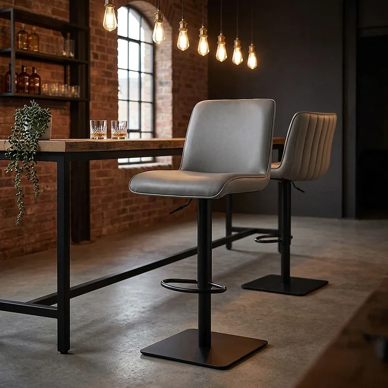 Tabouret Cuir Véritable - Lola Gris