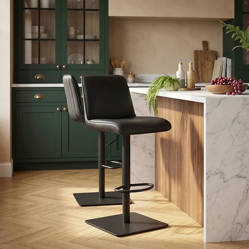Tabouret Cuir Véritable - Lola Noir