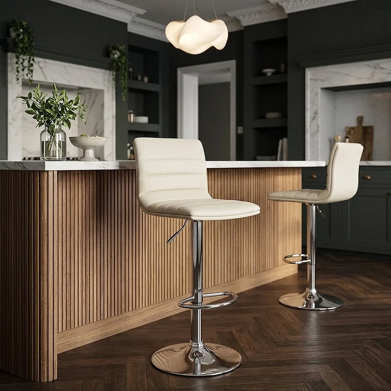 Chaise de Bar Faux Cuir Chrome - Linear Crème