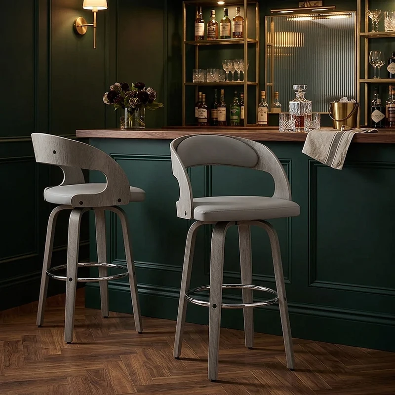 Chaise de bar Bois Gris Faux Cuir - Alicia Gris