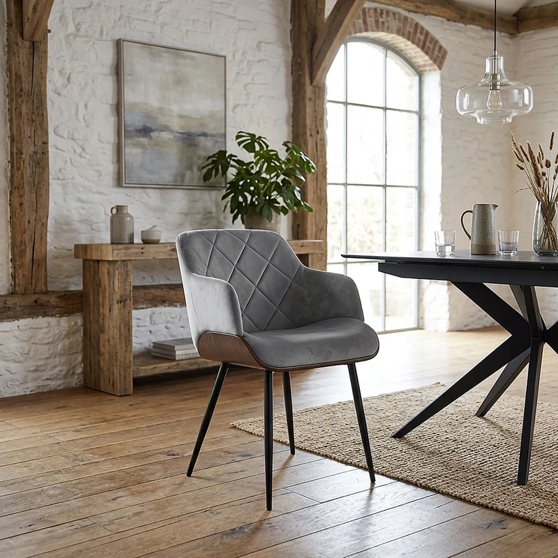 Chaise Bois Velours - Dakota Gris