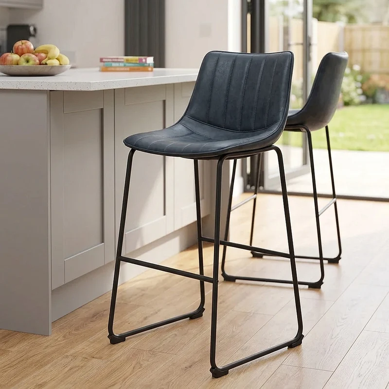 Chaise de Bar Faux Cuir - Tucker Bleu Foncé
