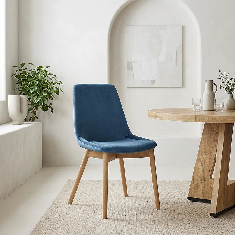 Chaise Velours Chêne - Kobe Bleu