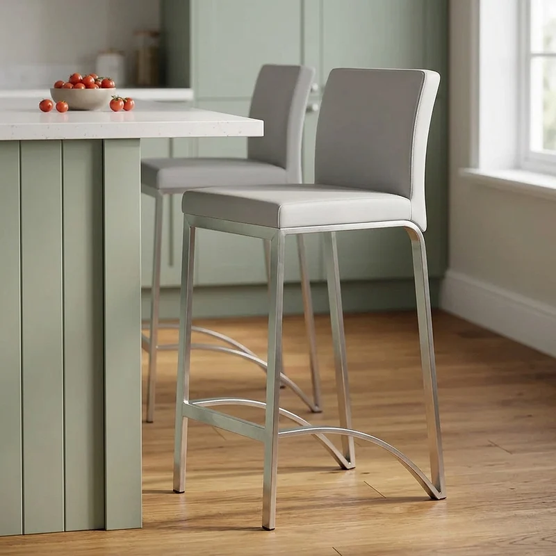Tabouret Faux Cuir Chrome Brossé - Leah Gris