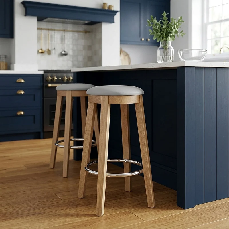 Tabouret de Bar Bois Velours - Ikon Gris