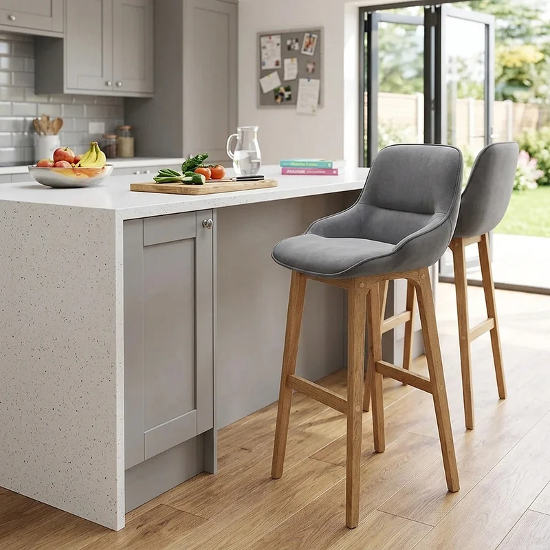 Chaise de Bar Bois Velours - Miami Gris