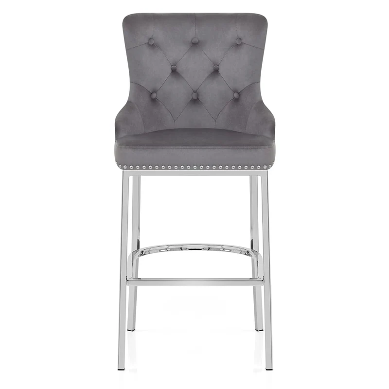 Chaise de Bar Velours Métal - Grange Gris