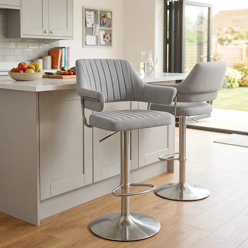 Chaise de Bar Tissu Chrome Brossé - Skyline Gris