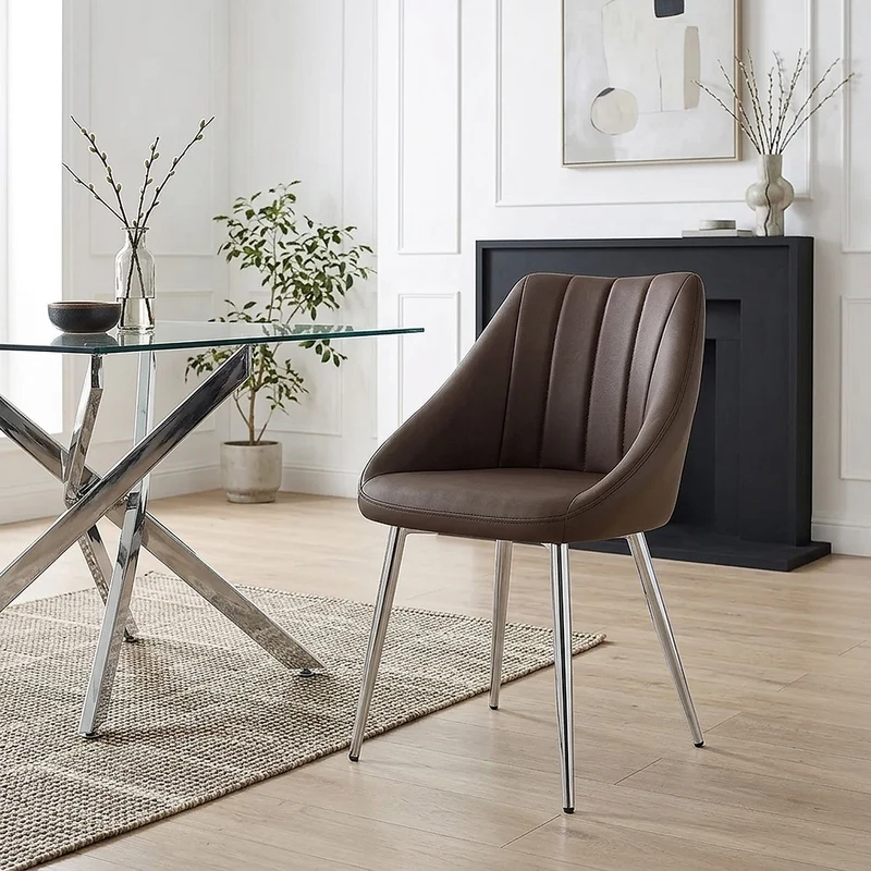 Chaise Faux Cuir Chrome - Tempo Marron
