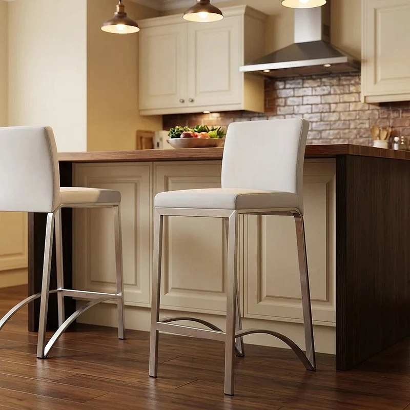 Tabouret Cuir Chrome Brossé - Leah Blanc