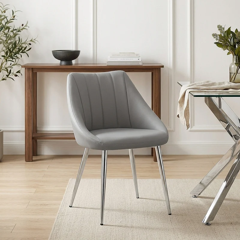 Chaise Faux Cuir Chrome - Tempo Gris