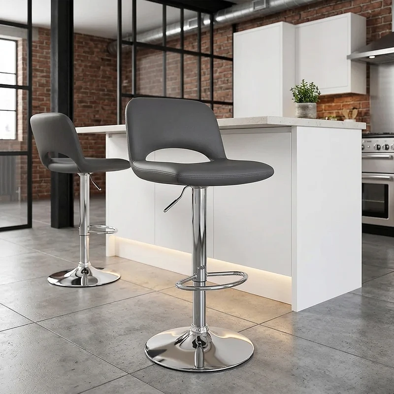 Tabouret de Bar Faux Cuir - Hugo Gris