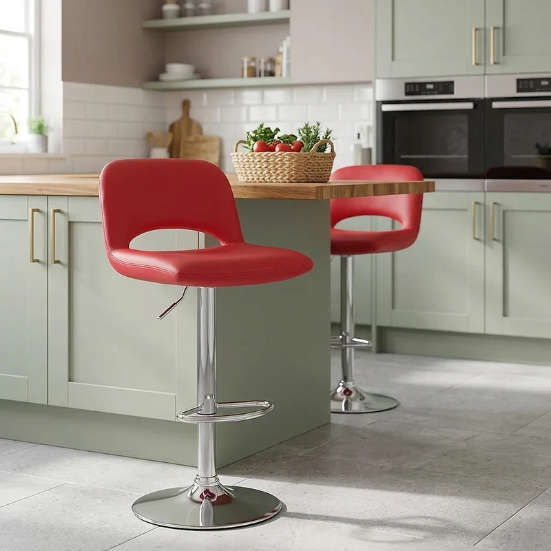 Tabouret de Bar Faux Cuir - Hugo Rouge