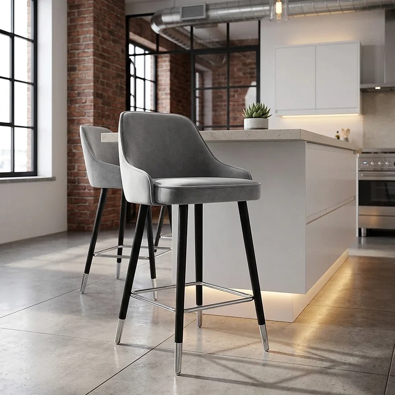 Chaise de Bar Bois Velours - Glam Gris