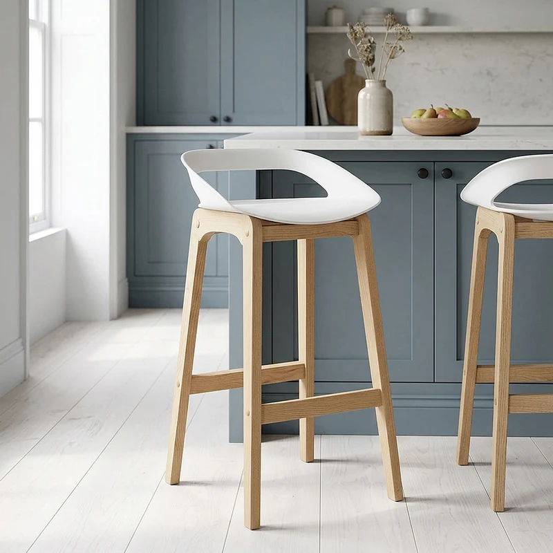 Tabouret de Bar Résine Bois - Crew Blanc
