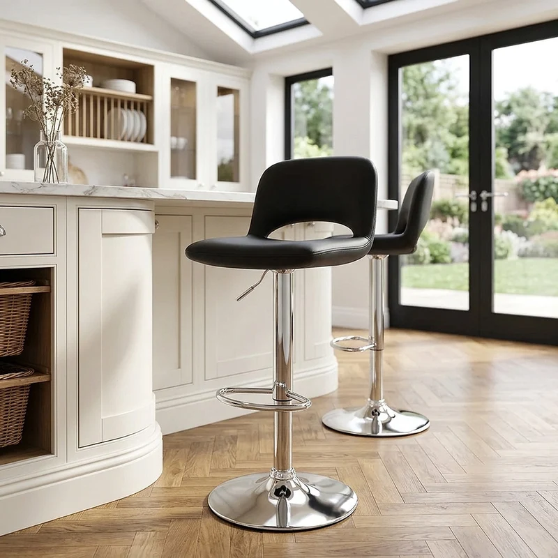 Tabouret de Bar Faux Cuir - Hugo Noir
