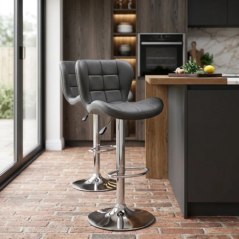 Chaise de bar Simili Cuir - Houston Gris