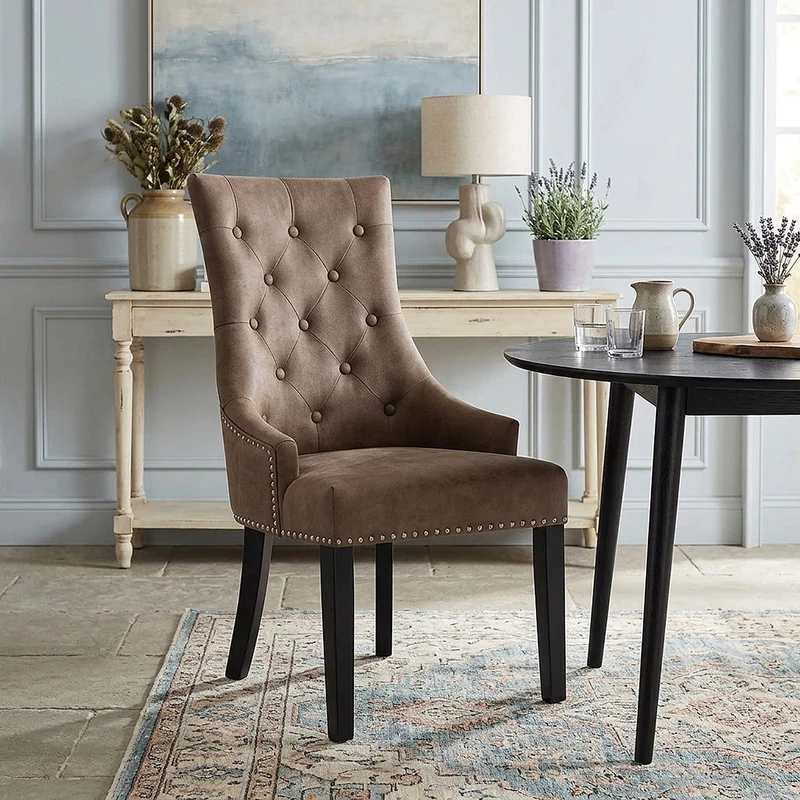 Chaise Bois Faux Cuir - Ascot Marron