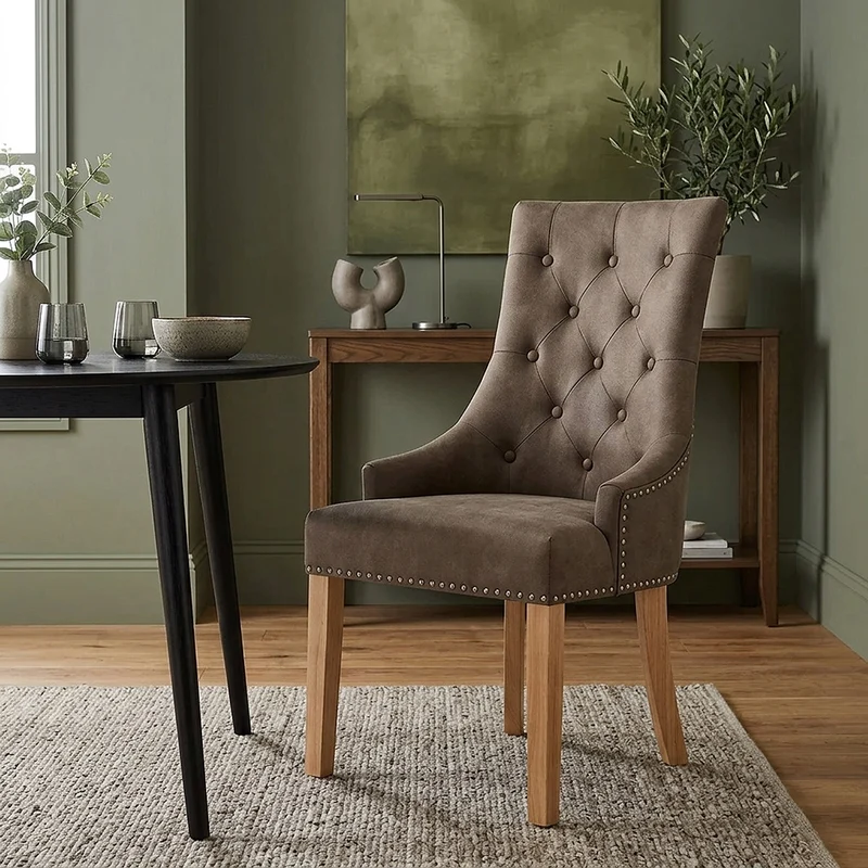 Chaise Chêne Faux Cuir - Ascot Marron