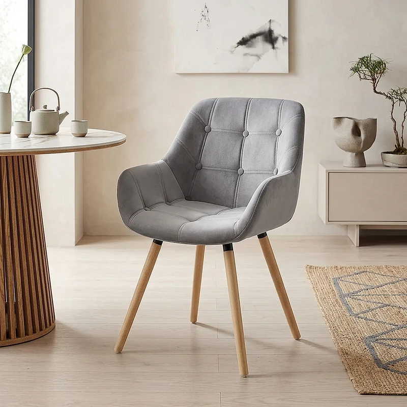 Chaise Velours Bois - Harris Gris