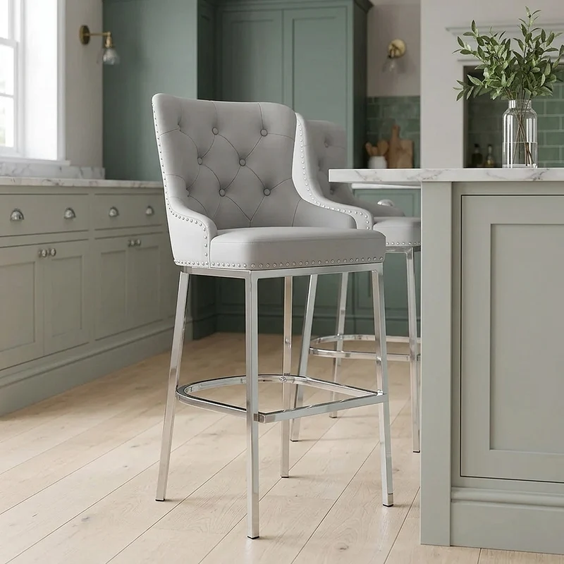 Chaise de Bar Métal Faux Cuir - Grange Gris