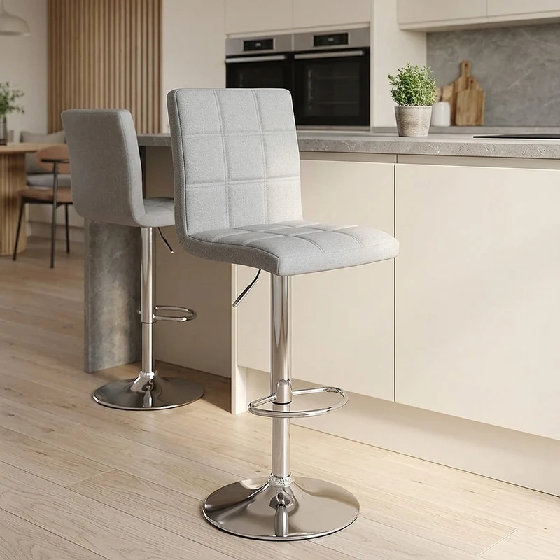 Chaise de Bar Tissu Chrome - Criss Cross Gris