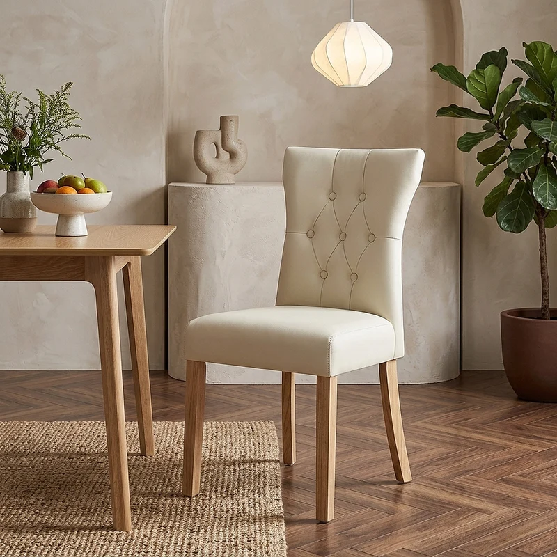 Chaise Bois Faux Cuir - Bradbury Crème