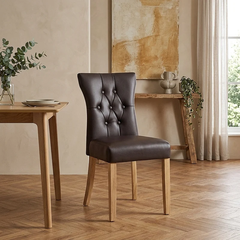 Chaise Bois Faux Cuir - Bradbury Marron