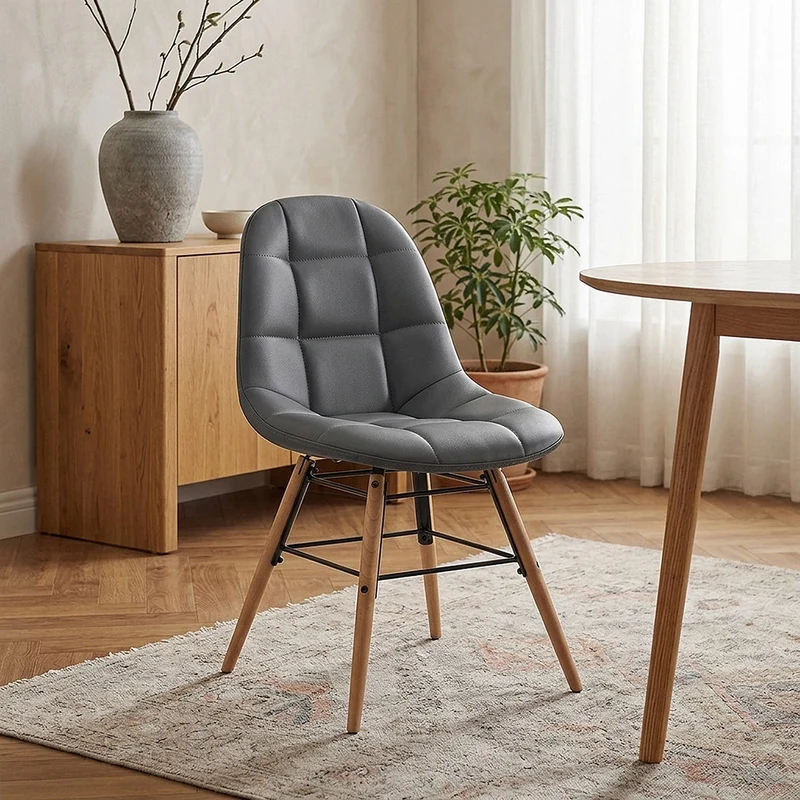 Chaise Faux Cuir Bois - Tate Gris