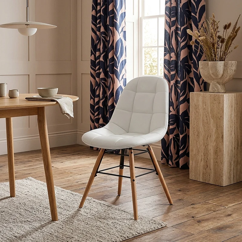 Chaise Faux Cuir Bois - Tate Crème