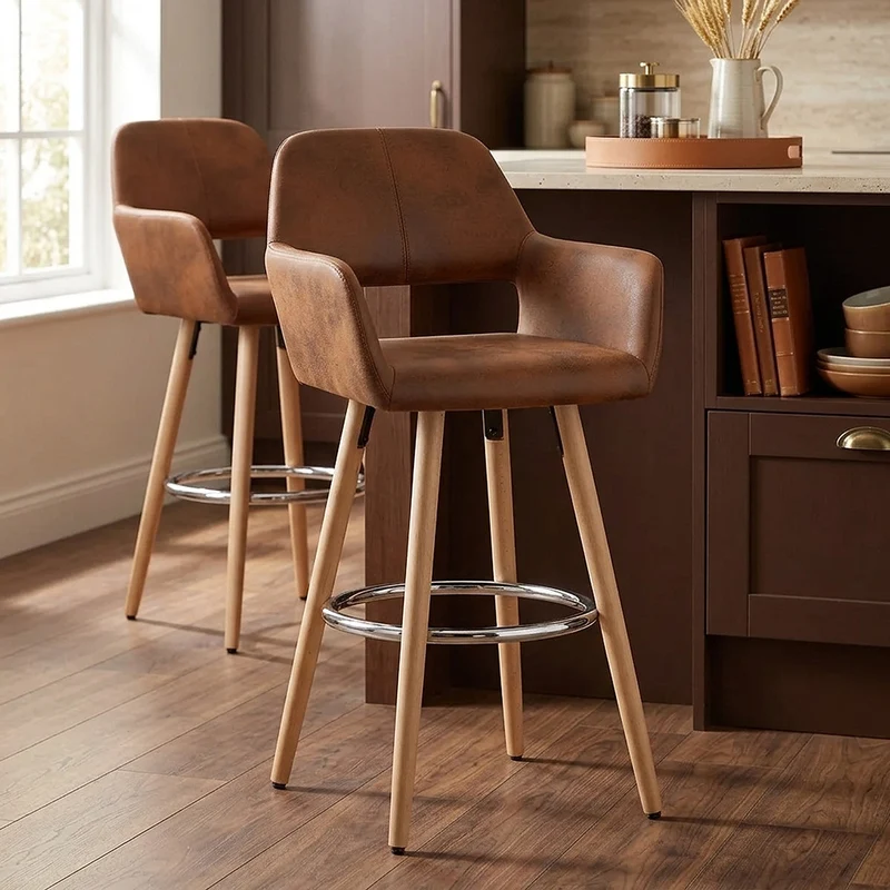 Chaise de Bar Bois Faux Cuir Antique - Kite Marron