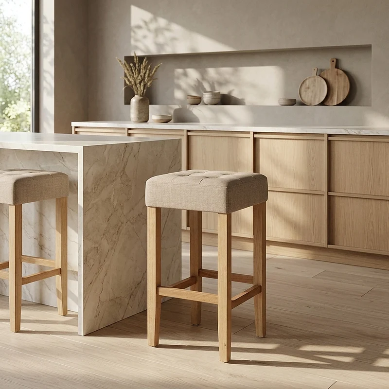 Tabouret de bar Chêne Tissu - Oliver Taupe