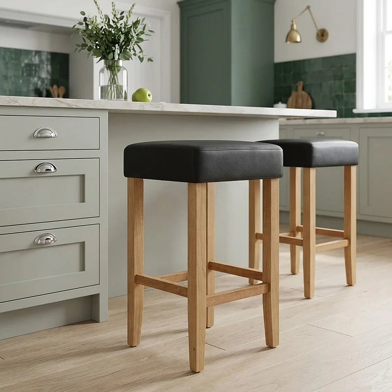 Tabouret de bar Chêne Faux Cuir - Oliver Noir