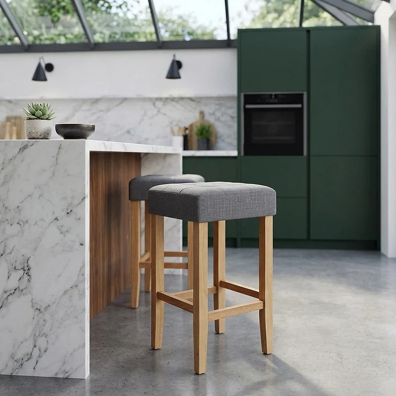 Tabouret de bar Chêne Tissu - Oliver Gris Foncé