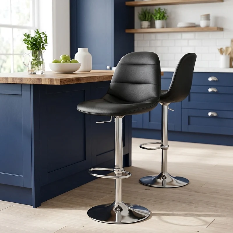 Chaise de Bar Faux Cuir Chrome Brossé - Ferrero Noir