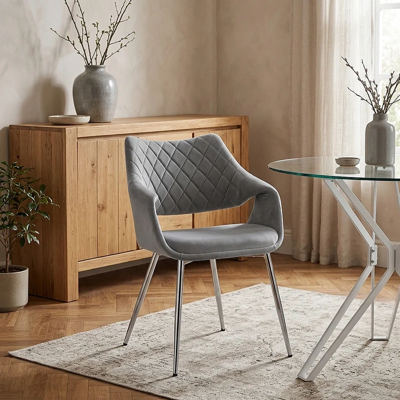 Chaise Chrome Velours - Fairfield Gris
